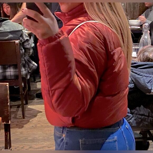 Wednesday's Girl cropped padded jacket In Rust Size Medium - Picture 3 of 7